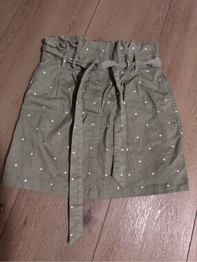 Blu Pepper Olive Green Polka Dot Paperbag Waist Mini Skirt